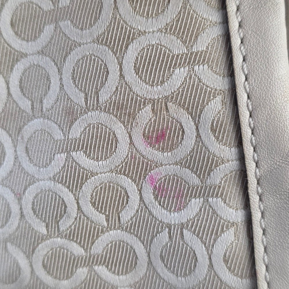 COACH Madison Op Art Pearl Signature Tan Khaki Canvas Hobo Shoulder Bag Purse - Picture 14 of 16